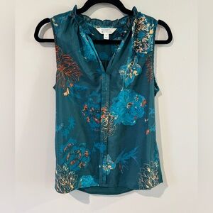 Market & Spruce Teal Floral Sleeveless Blouse